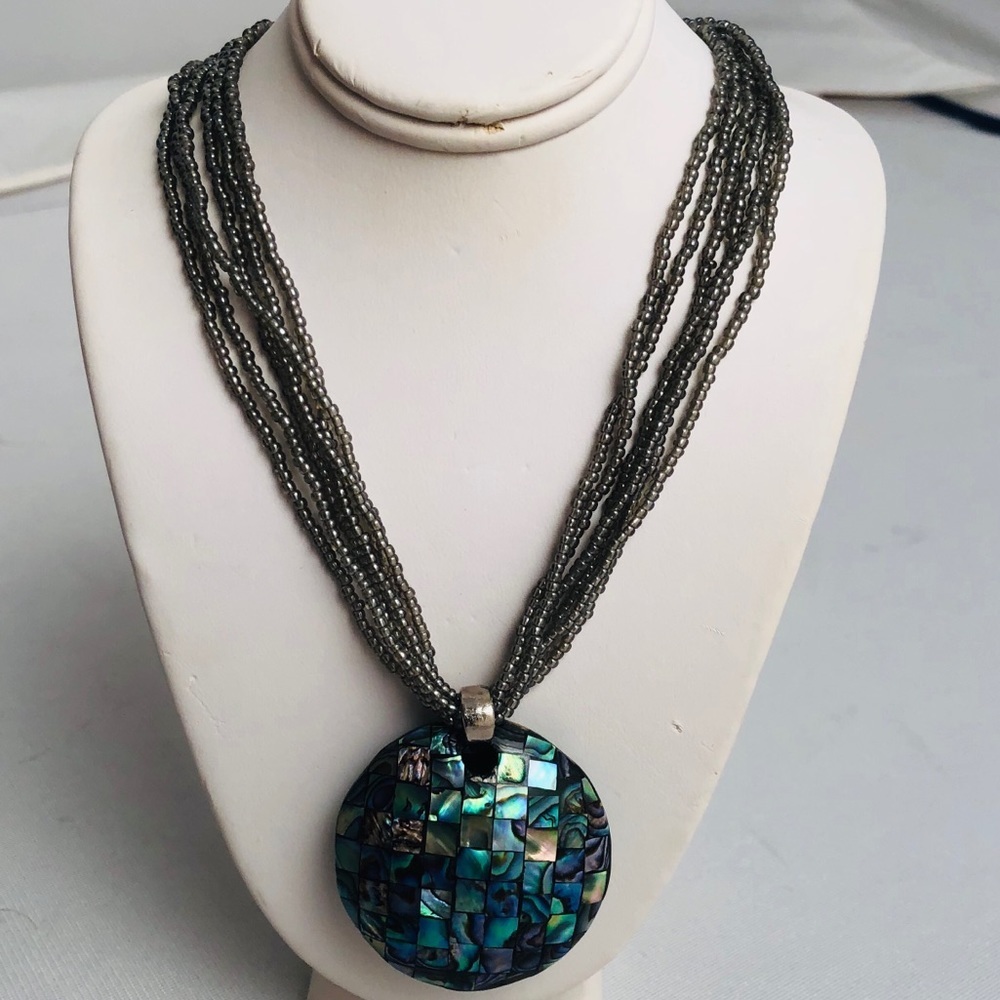 Express bead and mother of Pearl statement necklace
